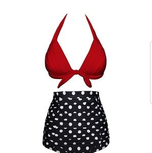 Red, Black & White Polka Dot Bikini